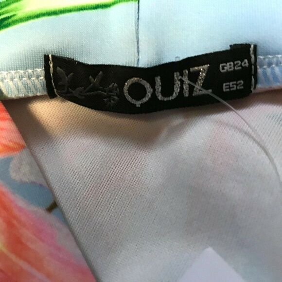 Quiz Womens Off Shoulder Fit & Flare Dress Sz 20 Blue Floral Detailed Hem  NEW - Picture 6 of 8